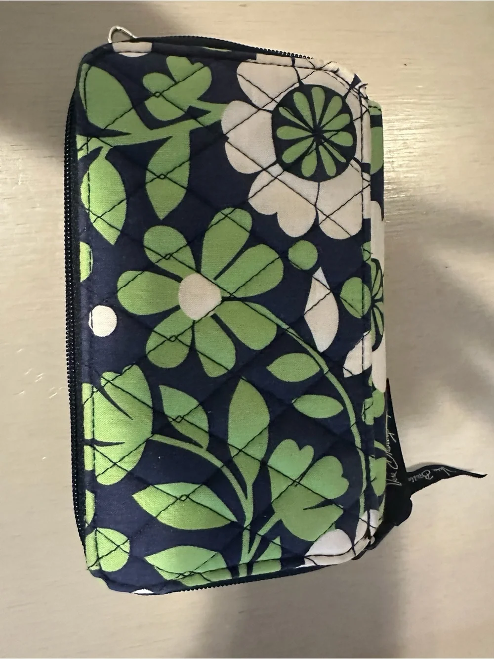 Vera Bradley Navy Quilted Floral Cosmetic Pouch with Green & Cream Flowers - Picture 3 of 7